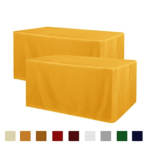 Obstal 2 Pack Table Clothes For 6 Foot Rectangle Tables - Water Resistant Washable Fabric Polyester Rectangle Table Cover Protector For Wedding, Banquet And Trade Shows, 72L X 30W X 30H Inches, Yellow #TOP27