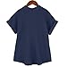Girls V-Neck Linen Shirts Kids Lightweight Button Rolled Short Sleeve Curve Hem Tops Summer (Dark Blue, 5-6 Years)