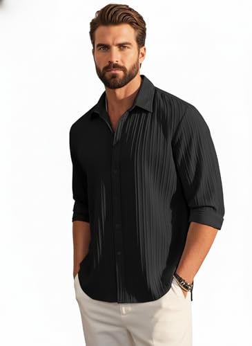 Image of Amazon Brand - INKAST Men's Casual Button Down Shirts Long Sleeve Linen Shirt Fashion Textured Beach Summer Shirt