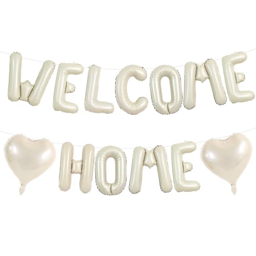 TONIFUL Welcome Home Balloons 16 Inch Cream White Welcome Home Foil Balloons Banner Welcome Home Party Decorations for Homecoming Party Decorations House Warming Party Family Gathering Supplies