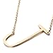 Sideways Initial Necklace 18K Gold Plated Large Letter Necklace CZ Zircon Script Name Monogram Necklaces Big Alphabet Pendant Necklace for Women Girls Gift (Gold J)