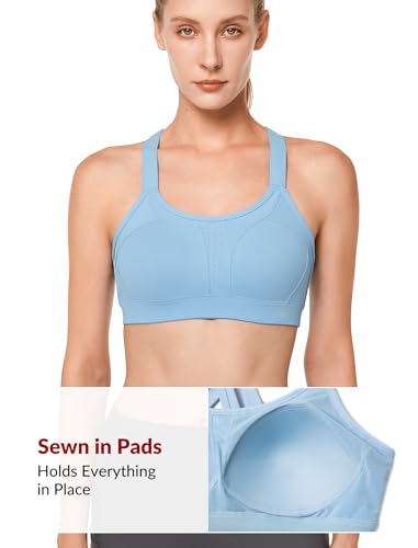 Image of Yvette Women's High Impact Sports Bra for Running | High Support, No Bounce, Large Bust, Pickleball, Gym Workout, Adjustable Straps, Crisscross Back, Wireless, Sewn in Pads