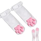 HOMEGYMFREE Cat Paw Socks, Thigh High Soft 3D Paw Pad Toe Beans Stockings for Women Cat Cosplay(1 Pair White)