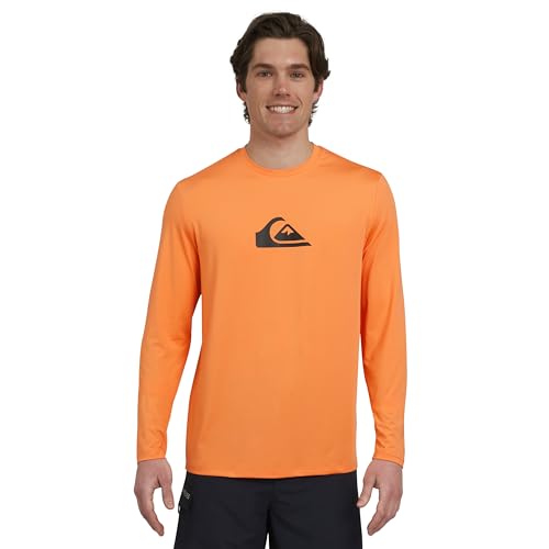 Quiksilver Men's Swimwear Regular Fit UPF 50 Long Sleeve Sun Tee Rash Guard Shirt, Papaya, Medium