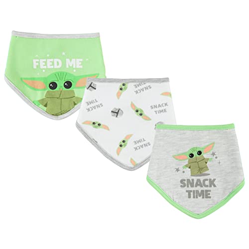 Image of Star Wars Baby Boys Baby Yoda Bandana Bibs 3 Pack Set for Feeding, Teething, and Drooling (Green/White/Grey, 0-12 Months)