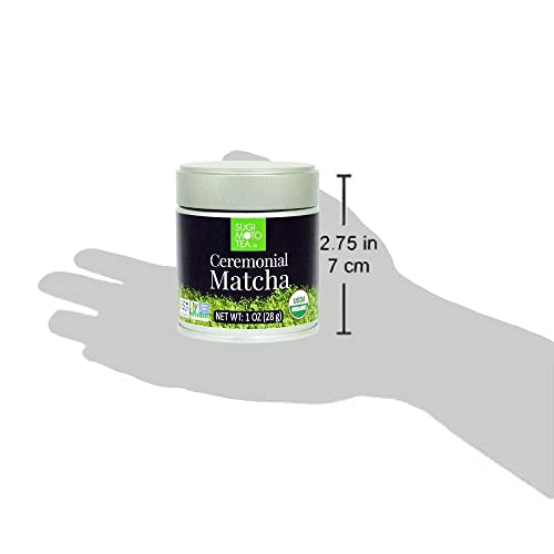 [Sugimoto Tea] Organic Ceremonial Matcha, Authentic Japanese Green Tea Powder, Shade-Grown & Freshly Sealed For Premium Quality And Flavor, Usda Organic, Kosher, Non-Gmo, 1.0 Ounce (28G) Tin #TOP7