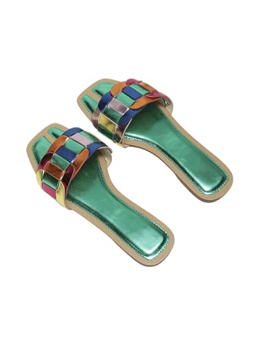 Image of GORGLITTER Women's Colorful Sparkly Multi Colored Summer Slip Flat Sandals | Colorful Flat Sandals, Leather Sandals, Slip on Sandals Women, Multi Colored Sandals, Summer Sandal
