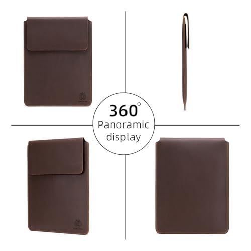 Image of 13 /14 Inch Laptop Sleeve Genuine Leather Slim Soft Solid Lightweight Tablet Cover with Flap Closure, Brown
