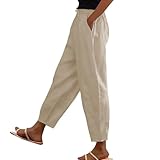 Khaki Womens Capsule Wardrobe Cotton Linen Pants for Women 2026 Summer Gauze Drawstring High Waisted Wide Leg Trousers Beach Vacation Clothes Resort Wear 2026 Pantalon Petite para Mujer