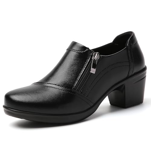 Loafers for Women Black Dress Shoes high Heel Loafers & Slip-Ons Zipper Chunky Block Comfortable Dressy Pumps Business Casual Ladies Heeled Work Office Flight Attendant Shoes