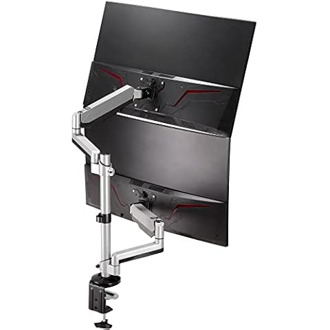 AVLT Dual 13"-32" Stacked Monitor Arm Desk Mount fits Two Flat/Curved Monitor Full Motion Height Swivel Tilt Rotation Adjustable Monitor Arm - Extra Tall/VESA/C-Clamp/Grommet Cover