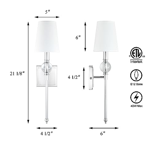 Image of XiNBEi Lighting Chrome Wall Light Sconces Set of 2 with Crystal for Bedroom | White Fabric Shade, Modern Design, Bathroom Vanity Lighting Fixture, For Bedside Living Room Entryway Kitchen Hallway