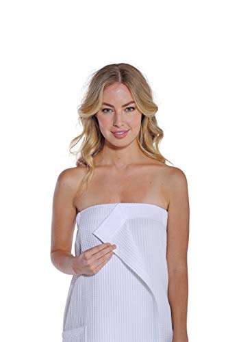 Turquaz BW7083WHT-L Lightweight Knee Length Waffle Robes For Women Spa Bath Waffle Body Wrap Towel thumb #4