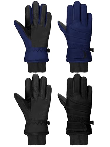 Image of SATINIOR 2 Pairs Kids Waterproof Winter Snow Gloves Ski Gloves for Boy Girl Outdoor Warm Thickening Snowboard