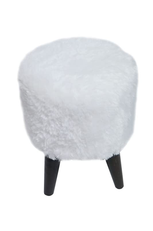 GL TRADERS Home Decor Foxy Fur Coffee Stool for Living Room, Dining Room, Dressing Table and Outdoor Wooden - White furr