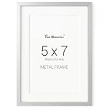 Fun Memories 5x7 Metal Picture Frame - 5 x 7 Aluminum Photo Frames with 4x6 Removable Mat- Ideal for Wall or Tabletop Display - Wall Hook Hanging Hardware Included (Silver, 1 Pack)