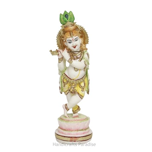 Image of Handicrafts Paradise Culture Marble Hand Painted Bal Krishna Intricately Carved Showpiece for Home Decor and Puja - 8.25 inch