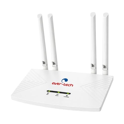 Image of Ever-tech ET-4GR4A 4G LTE SIM Wi-Fi Router with 4 High-Gain Antennas, 300 Mbps Speed, IPv6 Support, 4G /5G SIM Compatibility, Up to 10 Users, Plug and Play, White