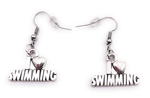 H-Customs I Love Swimming Schwimmen Ohrringe Ohrschmuck Anhänger Silber Metall