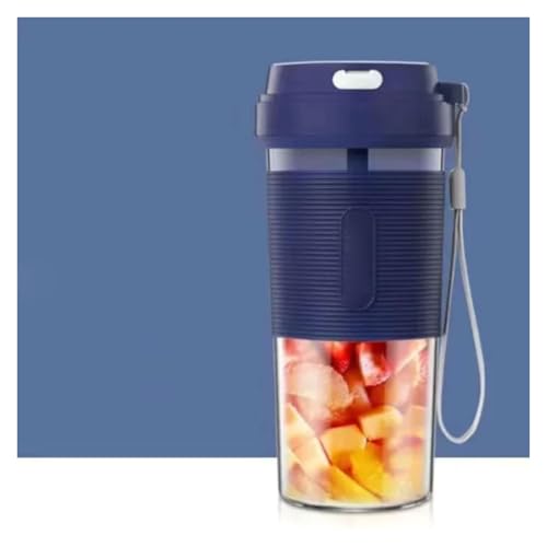 Inalámbrico Licuadora portátil de vidrio con 6 hojas, exprimidor eléctrico USB, potente exprimidor portátil for batidos, mezcla de hielo y zumo alta eficiencia(Blu)