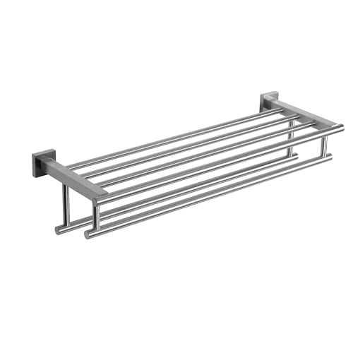 SEIDO 30 Inch Wall Mounted Towel Rack with Shelf, 2-Tier Bathroom Organizer with Double Towel Bar, Rustproof 304 Stainless Steel Towel Shelf, Heavy Duty Brushed Nickel Towel Holder for Bathroom