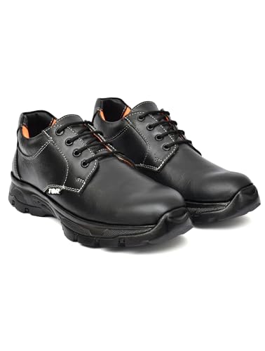 Image of TOR Men's Industrial Genuine Leather Safety Shoes - Steel Toe and Lightweight (Black)