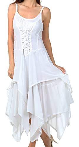 Image of Sakkas Lady Mary Jacquard Corset Style Bodice Lightweight Handkerchief Hem Dress