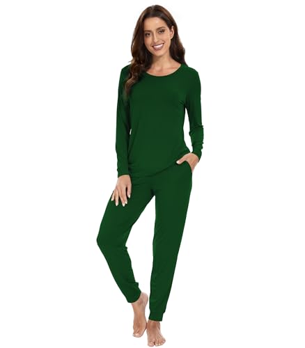 WiWi Viscose from Bamboo Women's Long Sleeve Pajama Sets Sleepwear with Jogger Pajamas Pants Soft Lounge Set Loungewear S-XXL