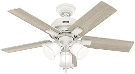 Hunter Fan Company, 52350, 44 inch Crystal Peak Matte White Ceiling Fan with LED Light Kit and Pull Chain