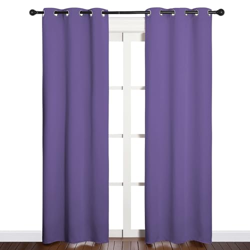 Image of NICETOWN Window Curtain Panels, Thermal Insulated Solid Grommet Blackout Draperies /Drapes for Basement (Lilac Purple, 1 Pair, 34 by 84-inch)