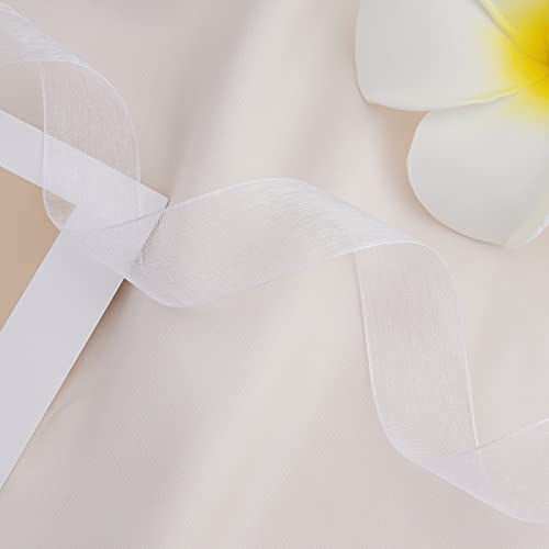 Hapeper 1 Inch Sheer Organza Chiffon Ribbon, 50 Yards/Roll (White) #TOP3