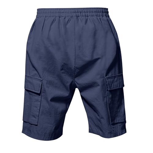 Image of Mens Linen Shorts Casual Drawstring Elastic Waist Cargo Vacation Lightweight Breathable Summer Beach Shorts for Men