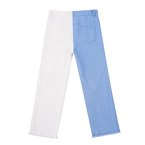 JanJean Kids Girls Ripped Denim Casual Wide Leg Pants Solid Color Washed Elastic Waist Loose Fit Distressed Jeans Trousers4