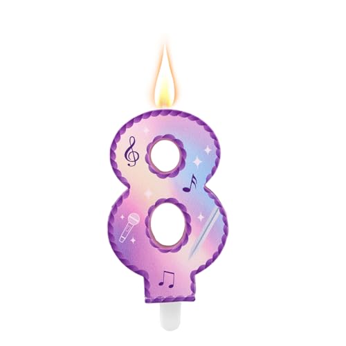 Música Tema Cumpleaños Números Velas, Rosa Púrpura Tarta Velas