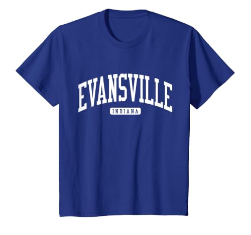 Evansville Indiana in College University Style T-Shirt, Youth, Royal Blue, Small