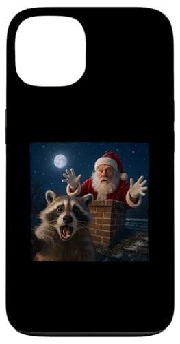 Funny Raccoon Selfie with Santa in Chimney Christmas Carcasa para iPhone 13