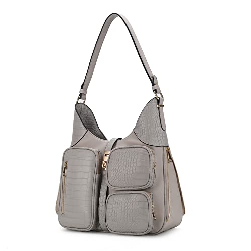 Image of MKF Collection Shoulder Bag for Women, Handbag Purse Top-Handle Hobo Bag Crocodile-embossed Vegan Leather Purse