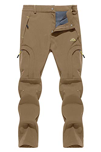 TACVASEN Men's Pants Waterproof Windproof Working Hunting Fleece Lining Pants, Sand, 36