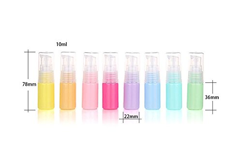 6PCS Plastic Refillable Empty Macaron Color Sample Pump Vial Bottle-Perfume Cosmetic Storage Container Makeup Emollient Cream Emulsion Lotion Toiletries Liquid Jar Pot(Color Random) (10ml/0.33oz)2