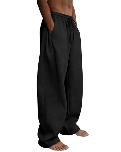 Image of Men's Baggy Sweatpants Wide Leg Fleece Lounge Joggers with Deep Pockets | Soft 65% poly 35% cotton stretch blend, outer drawstring, open bottom, relaxed fit for gym, travel, errands and daily wear