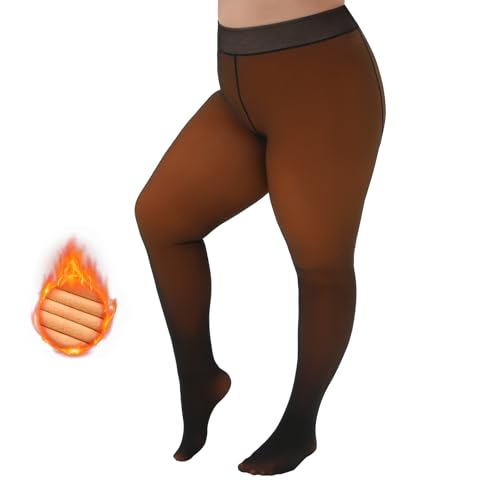 Image of Yilanmy Fleece Lined Tights Plus Size Fake Translucent Winter Warm Leggings for Women Control Top Thick Thermal Pantyhose