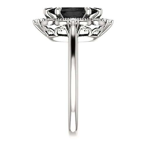 1 CT Marquise Cut Black Diamond Engagement Rings for Women Halo Vintage Antique Black Onyx Anniversary Promise Gifts for Her Bridal Wedding Jewelry2