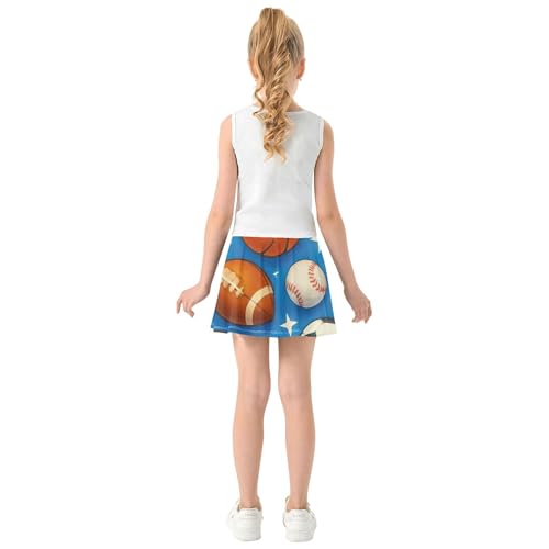 Joisal Toddlers Tennis Skirts Cute Footballs Basketballs Blue Athletic Shorts Girls Skorts Cute School Skirt 4t4