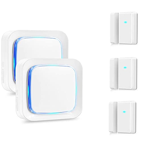 Door Sensor Alarm System Wireless for Home Security, Coolqiya Entry Chime Alert 600FT Operating Range with 58 Melodies & LED Indicator for Home/Office/Stores, 3 Door Sensors + 2 Plug-in Receivers