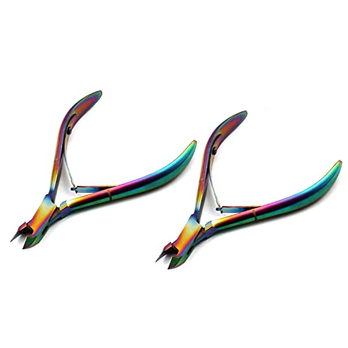AAProTools 2 Pcs Rainbow Cuticle Nipper Stainless Steel Dead Remover Cuticle Cutter Trimmer Clipper Durable Manicure Pedicure Tool