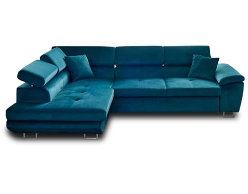 Bestmobilier Dimas - canapé d'angle Gauche 5 Places - Convertible avec Coffre et têtières réglables - en Velours