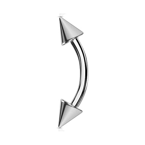 JEWEL BARREL Curved Barbells Eyebrow Piercing Bars Surgical Steel 16G 6mm 8mm 10mm 12mm Rook Daith Earring Banana Bar with Cones Spikes (Silver, 6) Cover