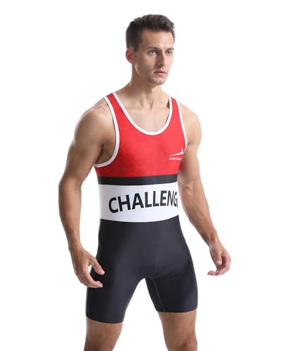 Viisendy Pro Einteiliger Wrestling-Gewichtheber-Sportanzug für Herren Schwarz Rot L Viisendy Pro Einteiliger Wrestling-Gewichtheber-Sportanzug für Herren Schwarz Rot L