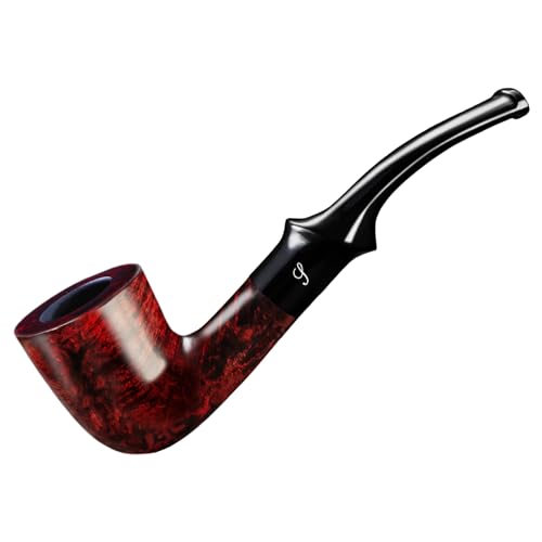 SPIPER Briar Tobacco Pipe Smooth Craft Tobacco Pipe 9mm Pipe Hole Curved Handle Pipe Stem Great Gift (Red)