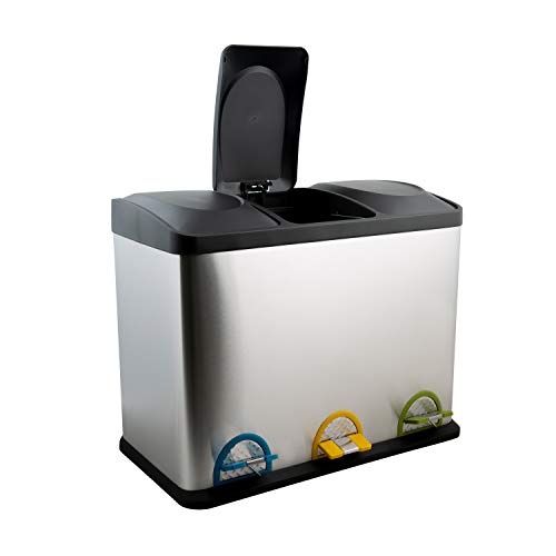 Organize It All 3 Compartment Step-On 45 Liter Recycling Trash Can, Stainless Steel #TOP6